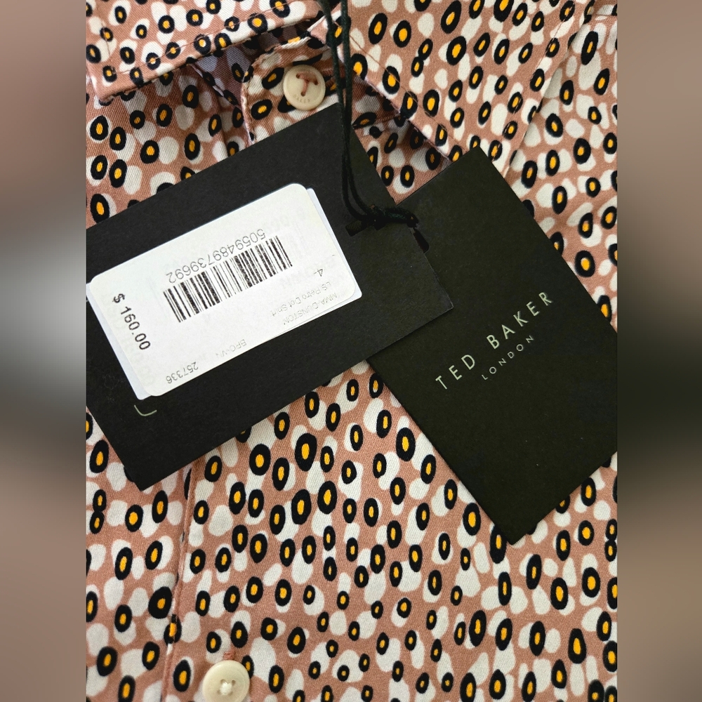 NWT TED BAKER London Multicolor Patterned Button-Down Shirt Size:4/L - Picture 7 of 13